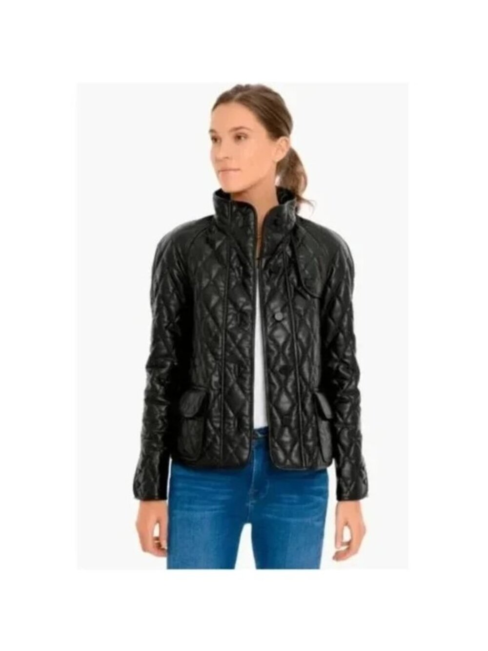 Tuckernuck Black Quilted Brooklyn Jacket XS Women's Faux Leather Button Front